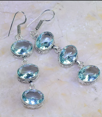 Silver, blue topaz earrings