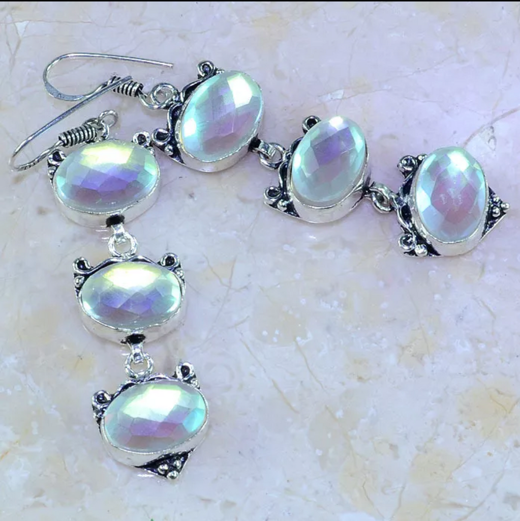 Silver, rainbow topaz earrings