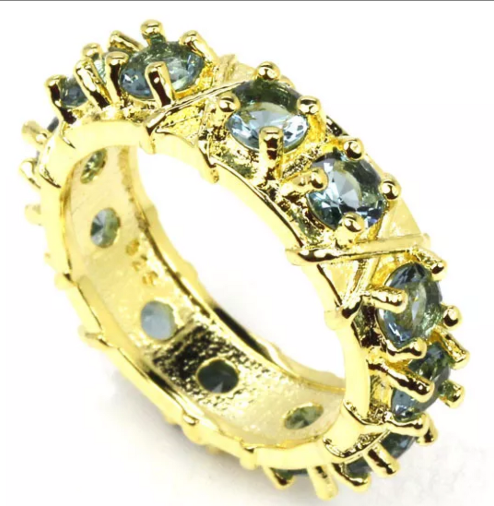Gold plated, blue topaz size 6.75