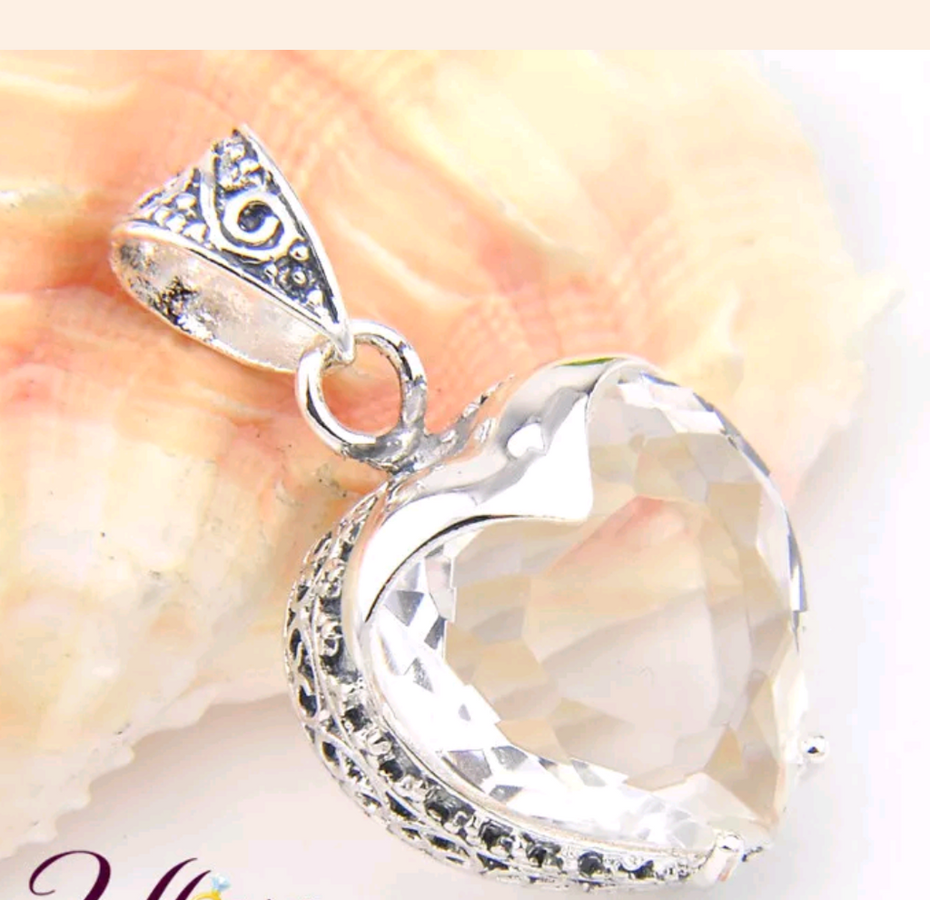 Silver, white crystal topaz pendant