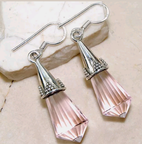 Silver, pink kunzite earrings