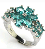 Silver, blue aquamarine size 8