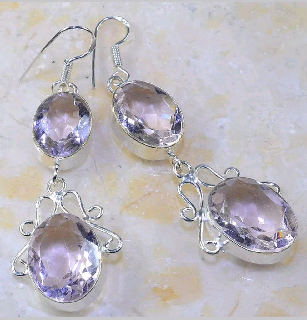 Silver, pink topaz earrings