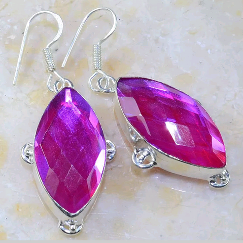 Silver, pink rainbow topaz