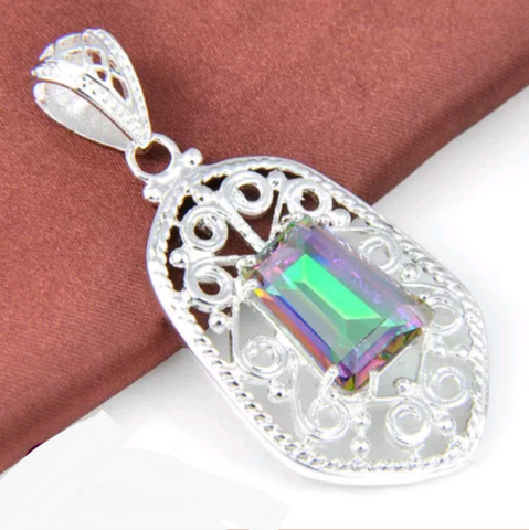 Silver, rainbow topaz pendant