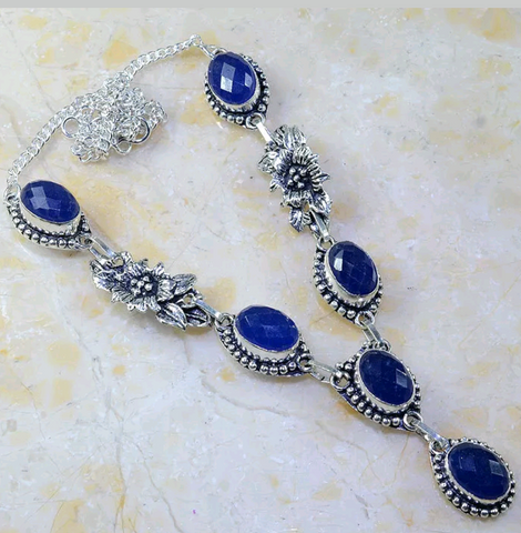 Silver, blue sapphire necklace