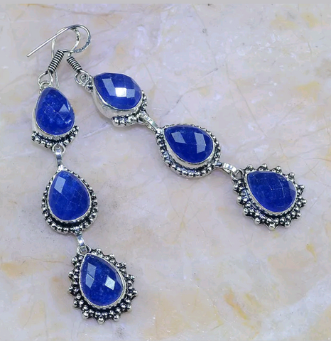 Silver, blue sapphire earrings