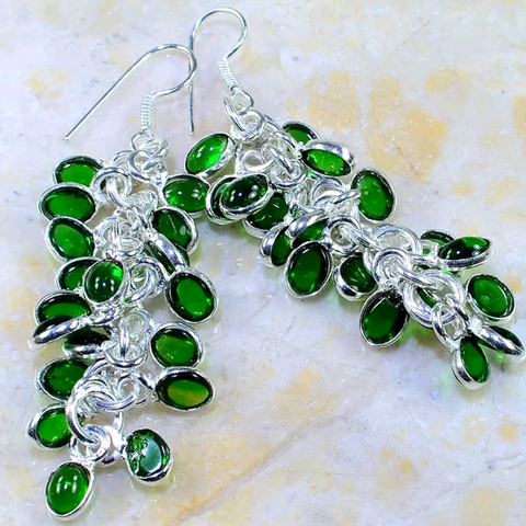 Silver, green quartz earrings