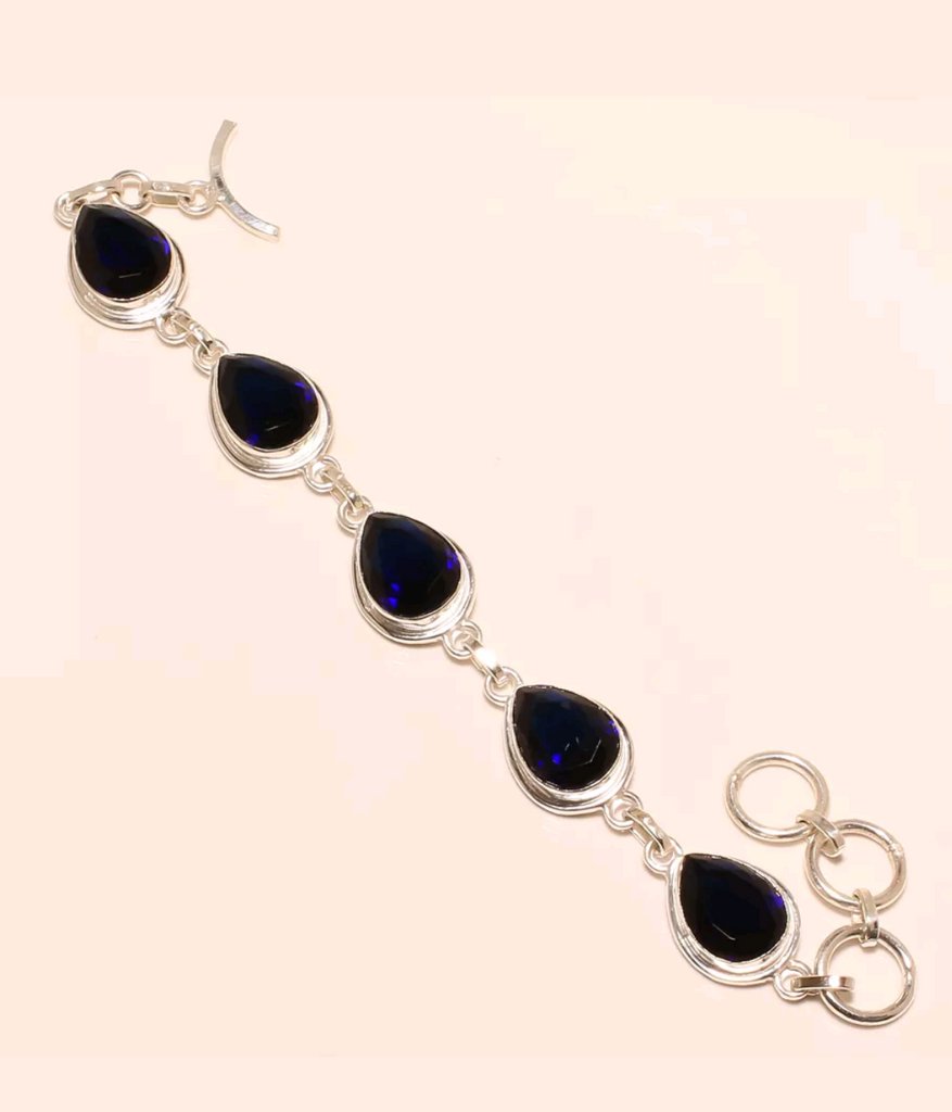 Silver, blue sapphire CZ bracelet