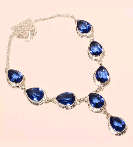 Silver, iolite CZ necklace