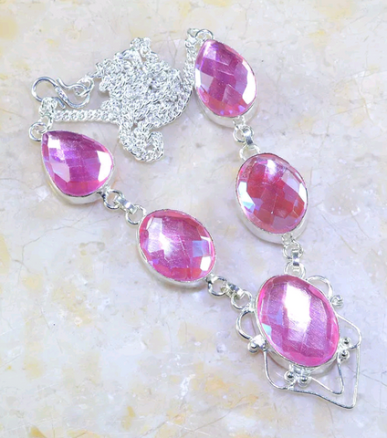 Silver, pink rainbow topaz size