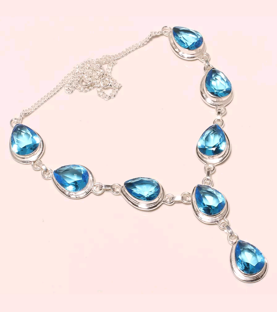 Silver, blue topaz CZ necklace