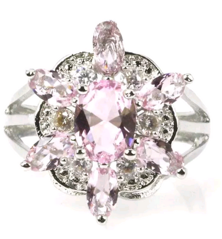 Silver, pink kunzite size 8