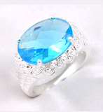 Silver, blue topaz size 7