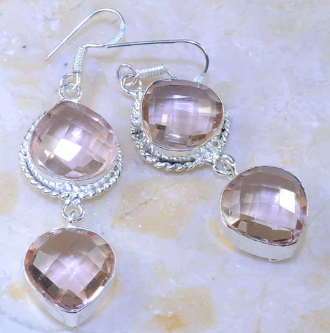 Silver, peach topaz earrings