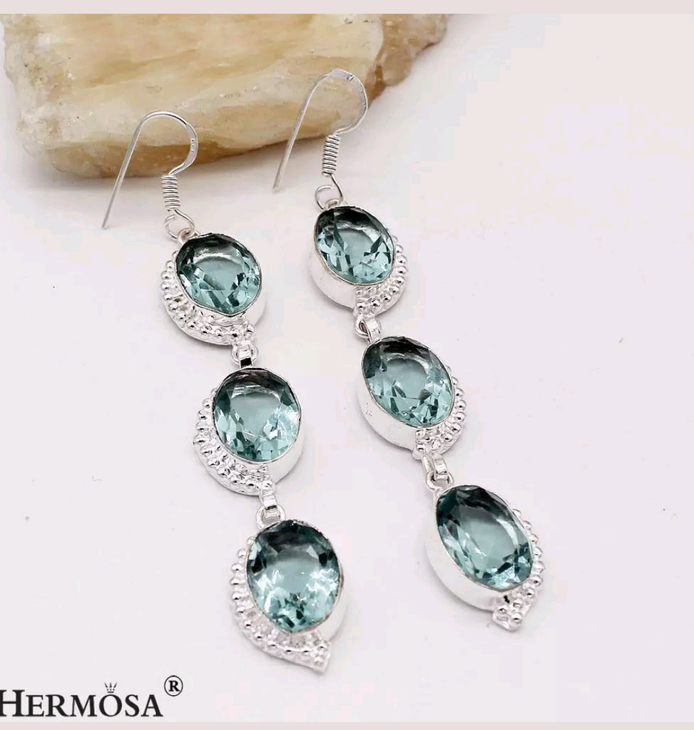 Silver, aqua topaz earrings