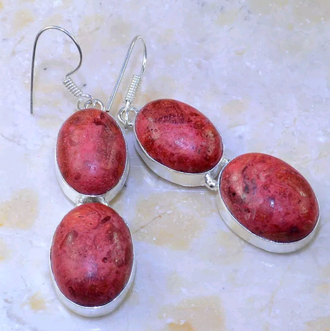 Silver, red Jasper earrings