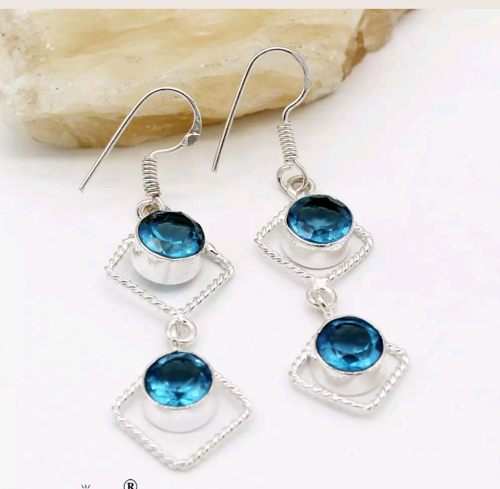 Silver, blue topaz earrings