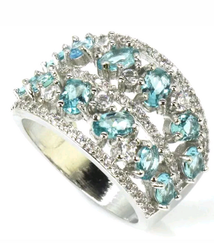 Silver, blue aquamarine size 7