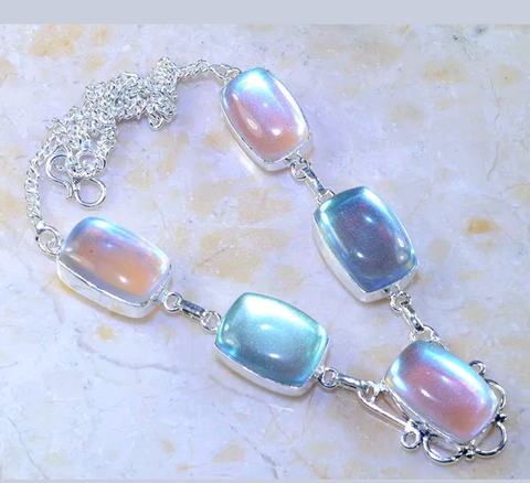 Silver, rainbow topaz necklace