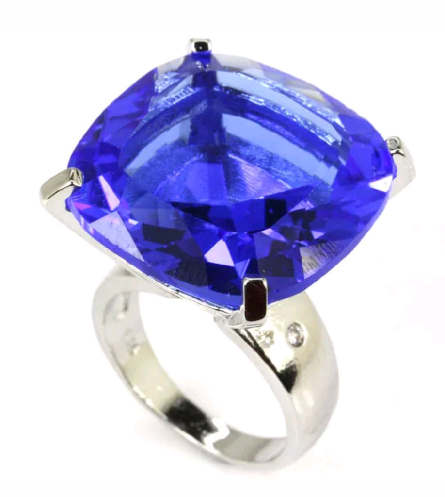 Silver, blue sapphire CZ size 6.5