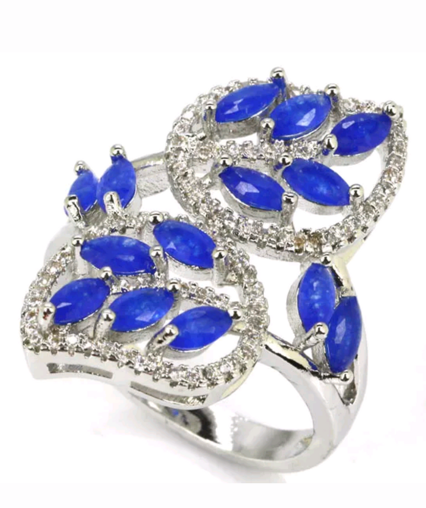 Silver, real blue sapphire size 7