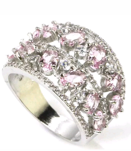 Silver, pink topaz size 7
