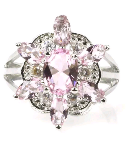 Silver, pink topaz size 7