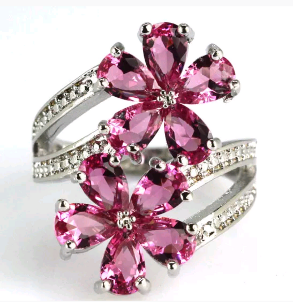 Silver, pink tourmaline size 6.5