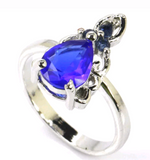 Silver, blue sapphire size 6.5