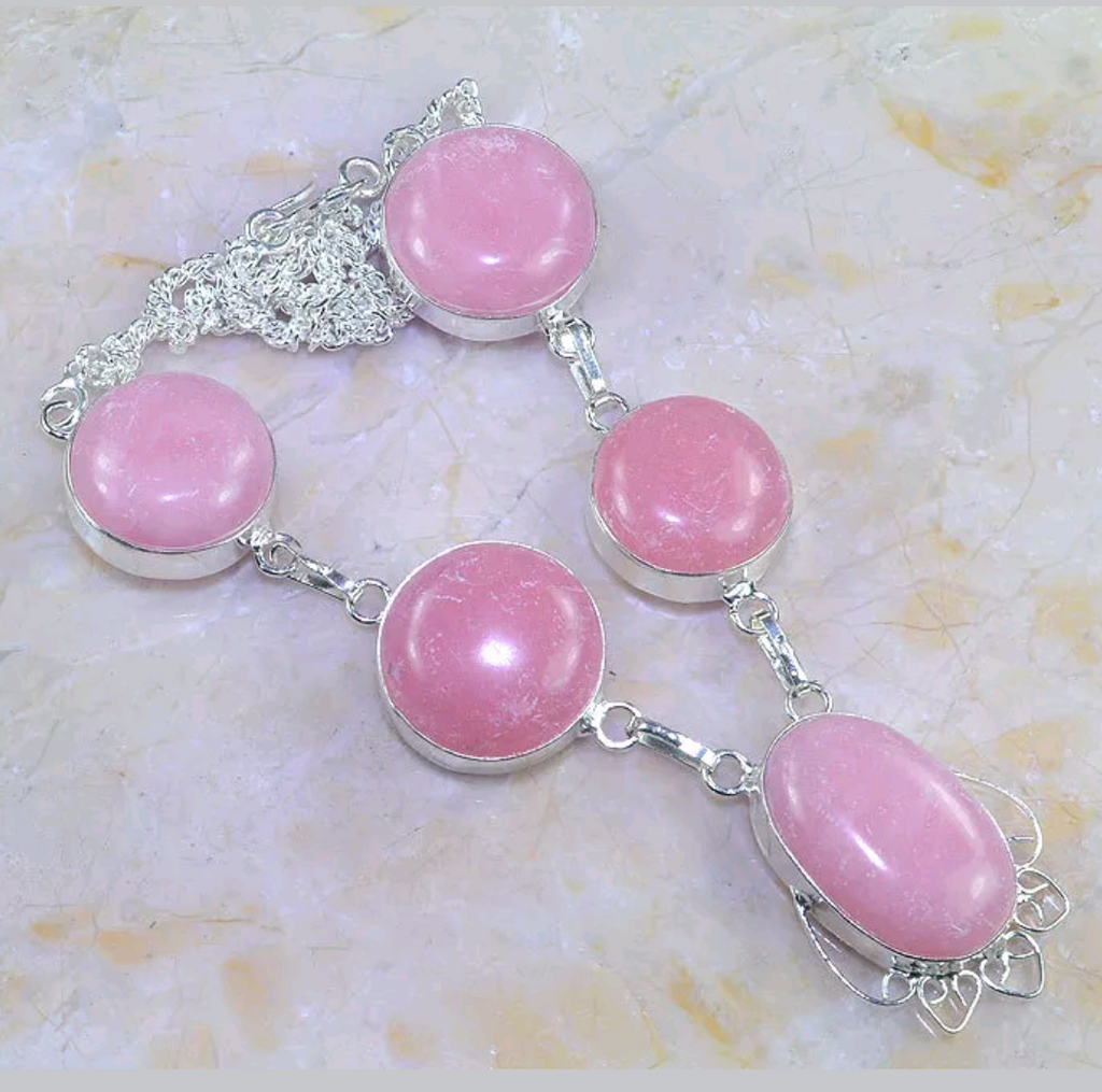 Silver, pink opal necklace