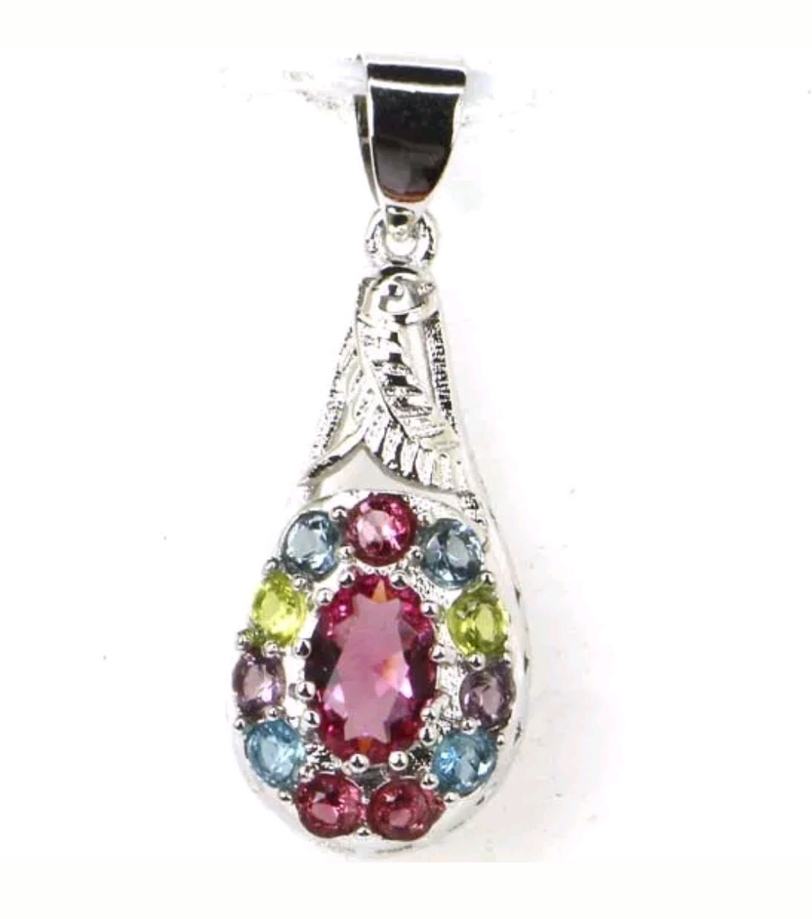 Silver, multi-gems pendant