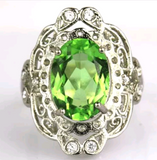 Silver, green tsavorite garnet size 9.5