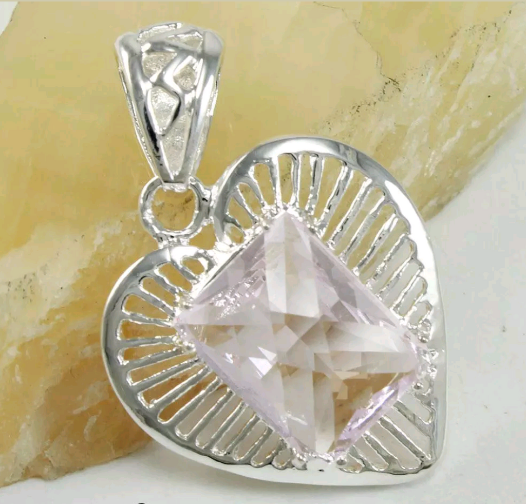 Silver, pink kunzite pendant
