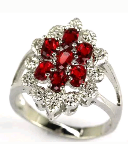 Silver, blood ruby CZ size 7