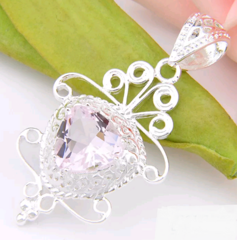 Silver, pink kunzite pendant