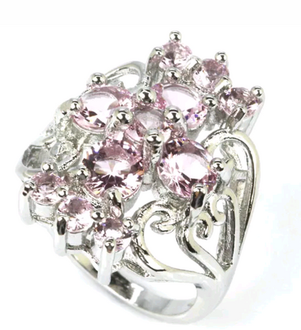 Silver, pink kunzite size 7