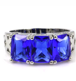 Silver, deep blue sapphire CZ size 8