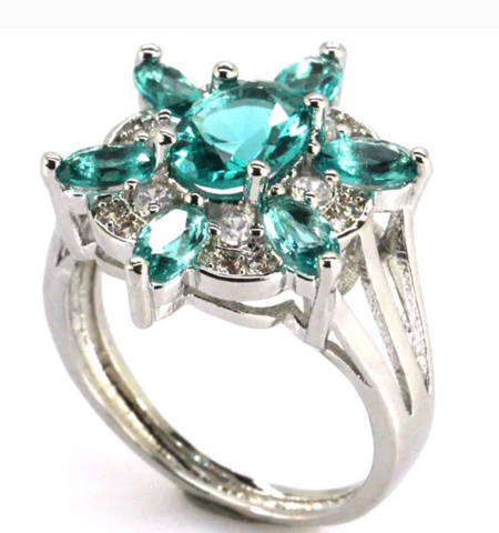 Silver, aquamarine size 8.5