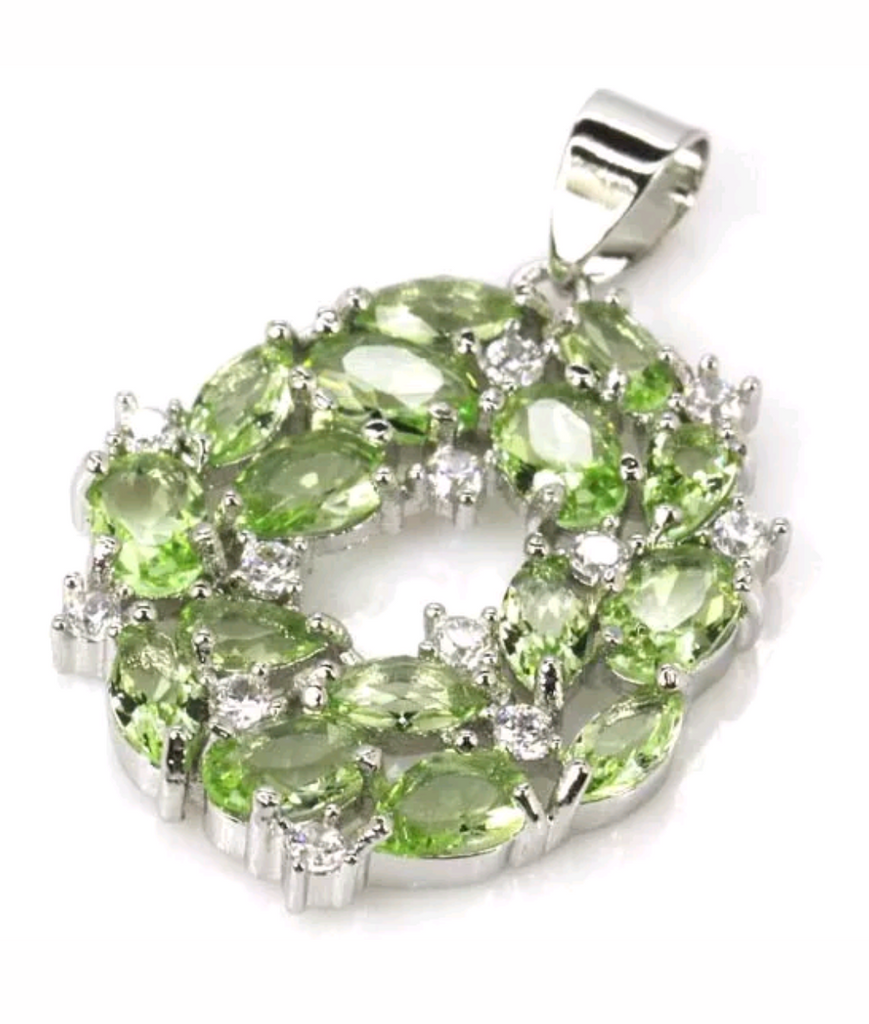 Silver, green tsavorite garnet pendant