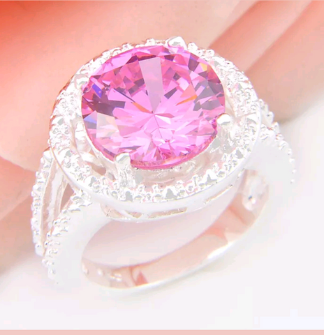 Silver, pink kunzite CZ size 8