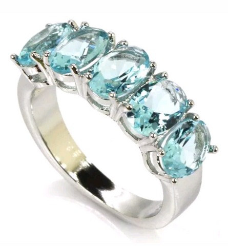 Silver, aquamarine size 7