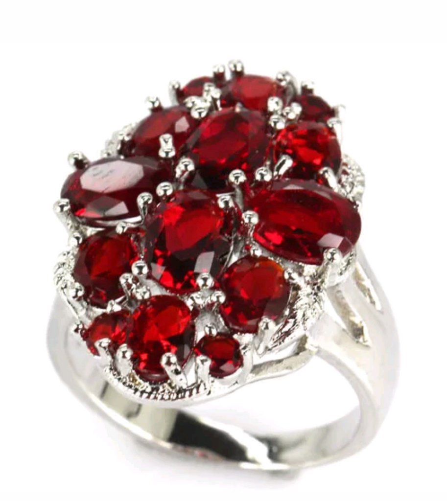 Silver, blood ruby CZ size 6