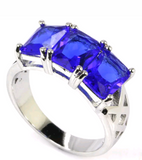 Silver, deep blue sapphire CZ size 9.5