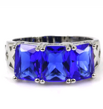 Silver, deep blue sapphire CZ size 9.5