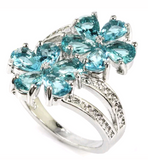 Silver, aquamatine size 7