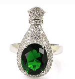 Silver, emerald CZ size 8