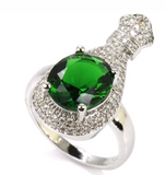 Silver, emerald CZ size 8