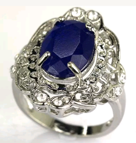 Silver, real sapphire size 7.5