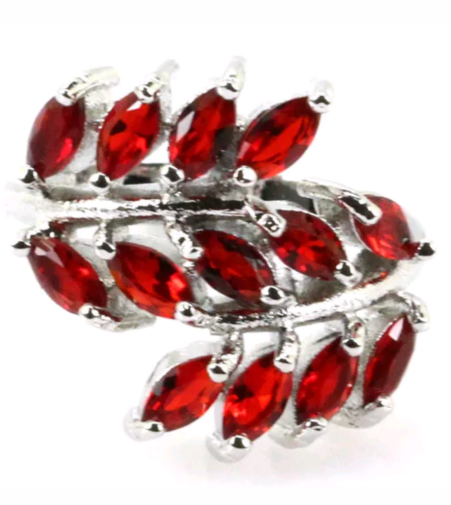 Silver, blood ruby CZ size 8